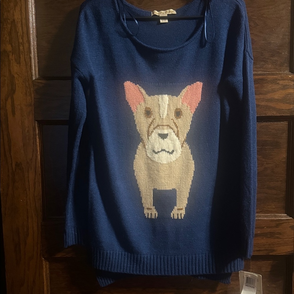 NWT Love By Design Navy Sweater with Dog Motif, Size M